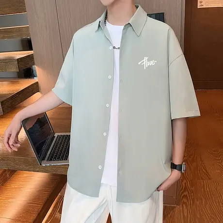 短袖衬衫男夏季2025新款美式简约宽松翻领衬衣潮牌情侣薄款外套衫商品大图