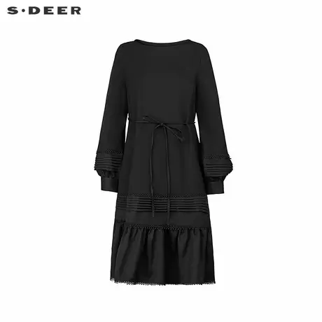 sdeer圣迪奥女装圆领收腰压褶不规则连衣裙S251Z1207商品大图