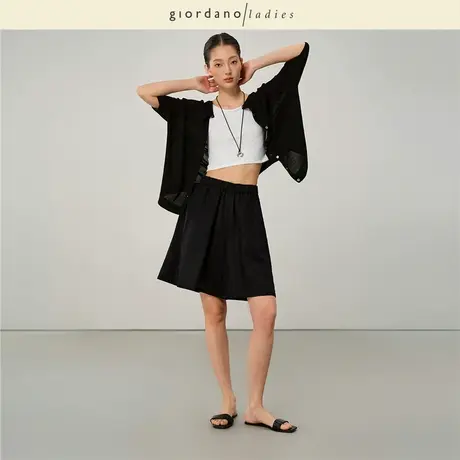 GL2025夏季新款亚麻短裤女棉麻阔腿裤松紧腰休闲五分裤女02405002商品大图