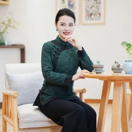 筠雅冬季新款唐装女中国风旗袍小袄加厚保暖新中式盘扣棉衣24J446图片