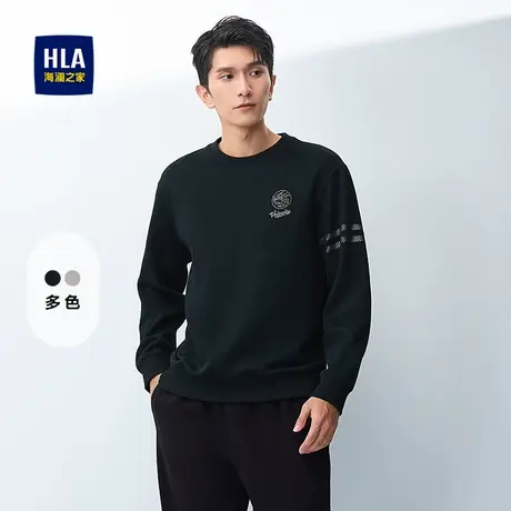 HLA/海澜之家时尚印花卫衣秋季菠萝提花简约立挺圆领上衣男商品大图