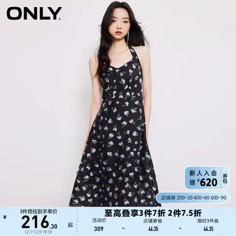 【上新】ONLY奥莱夏季新款气质V领花朵满印A字中长款连衣裙商品大图