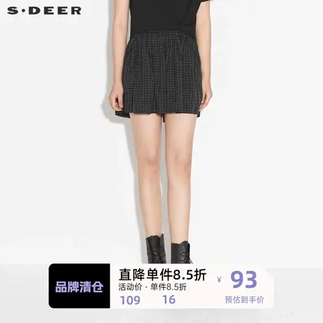 sdeer圣迪奥女装时尚松紧撞色格纹休闲短裤S21280920🐰商品大图