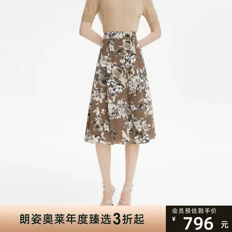 LANCY/朗姿真丝半身裙秋季新款印花高腰裙子女高级显瘦通勤女商品大图