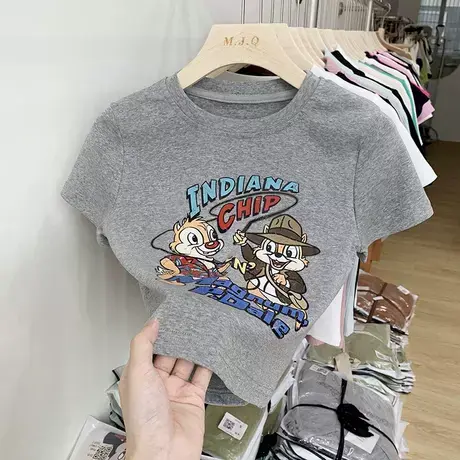 甜辣妹卡通印花纯棉ins夏季短袖短款t恤女潮新款高腰紧身显瘦上衣商品大图