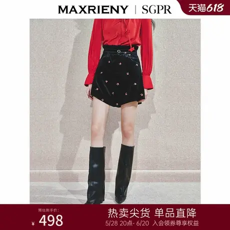 MAXRIENY复古收腰A字短裤荷叶边花朵刺绣裙裤女24冬高级气质感商品大图