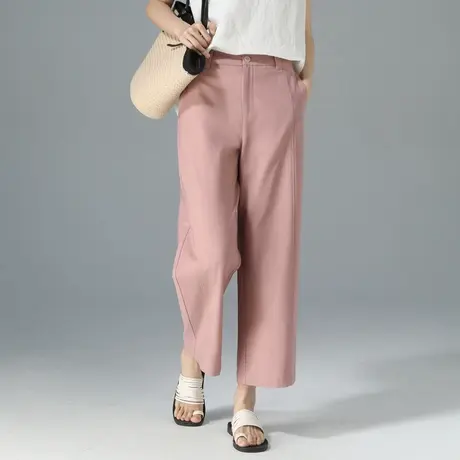 粉色莫代尔夏季薄款直筒裤女2025新款高腰宽松小个子休闲九分裤子商品大图