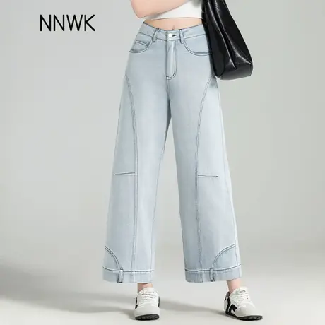 浅色牛仔裤女夏薄款2025新款裤子高腰宽松小个子直筒裤九分阔腿裤商品大图