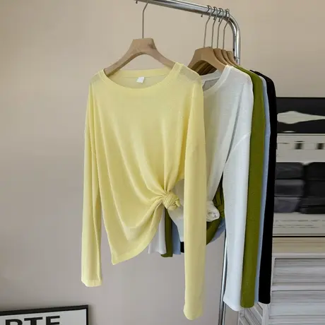 夏季2025新款微透薄款防晒罩衫T恤女宽松韩版百搭设计感长袖上衣图片