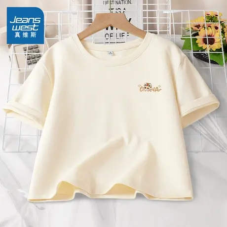 KMV真维斯短款短袖t恤2025新款纯棉圆领宽松显瘦内搭女士美式上衣商品大图