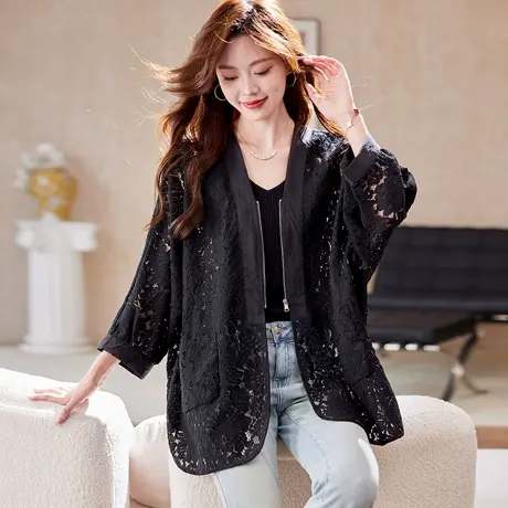 宝诗黎蝙蝠袖蕾丝镂空防晒外套2025夏季洋气慵懒百搭宽松大码女装图片