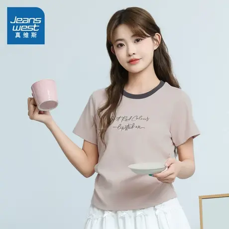 G8真维斯女款2025夏季新款字母图案潮流高街收腰时尚女装短袖T恤图片