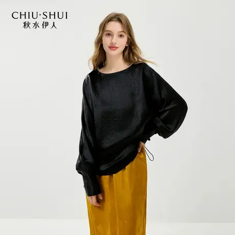秋水伊人优雅风圆领灯笼袖衬衫2025春季新款女简约宽松H型上衣商品大图