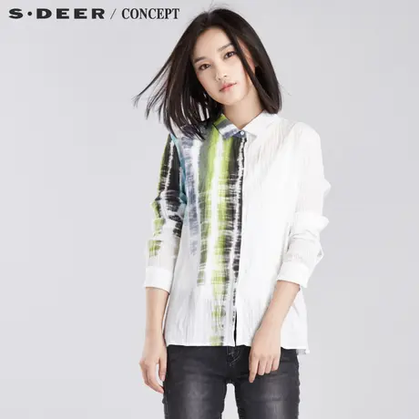 sdeer圣迪奥女装生命翠绿晕染印花抓皱衬衫S16380590图片