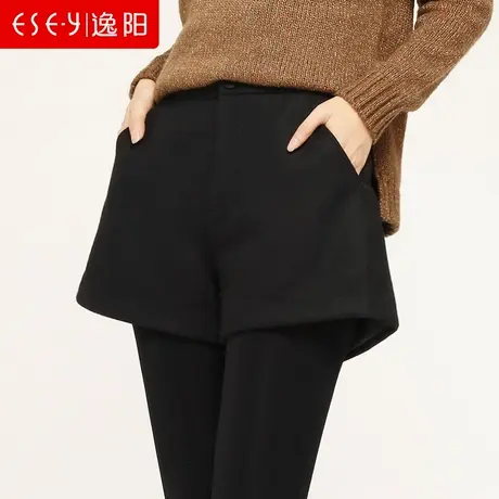 逸阳女裤毛呢短裤2024秋冬款阔腿韩版潮显瘦宽松A字三分靴裤1385商品大图