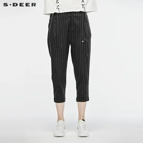 sdeer圣迪奥休闲撞色字母创意暗褶条纹九分裤S19280821图片