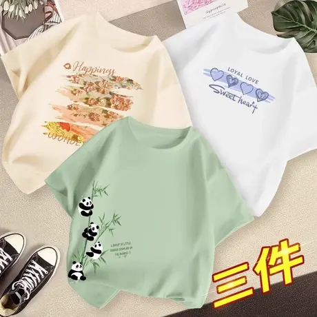 夏季纯棉短袖t恤女2025新款爆款夏季宽松小众设计感女生上衣半袖图片