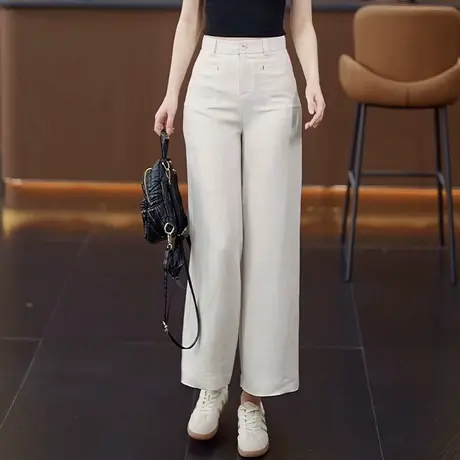 天丝亚麻轻薄窄版直筒休闲裤女夏季新款时尚九分裤凉爽宽松阔腿裤商品大图