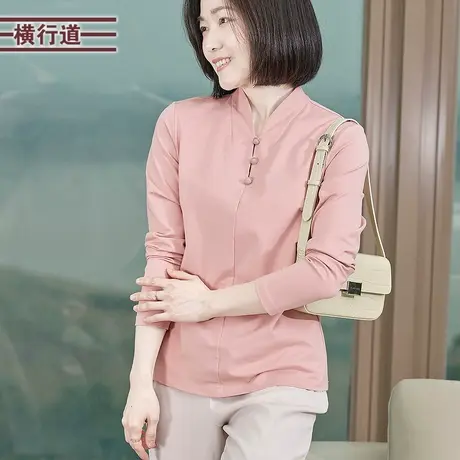 2025春装新中式莫代尔棉盘扣套头衫上衣女纯色打底衫体恤百搭T恤商品大图