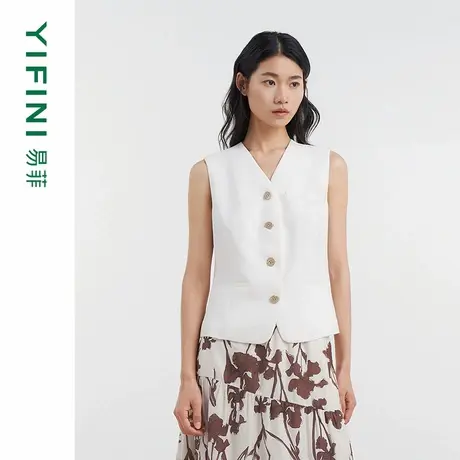 [专柜同款]Yifini/易菲简约V领时尚百搭短款马夹无袖外套D04H1402商品大图