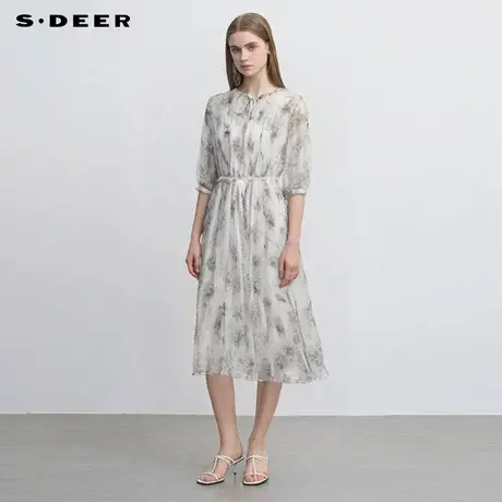 sdeer圣迪奥女装圆领风琴褶收腰印花吊带裙连衣裙套装S242Z1420商品大图