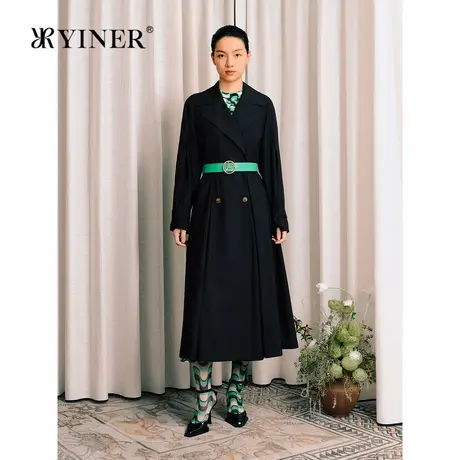【丝光美丽诺羊毛】YINER音儿秋季大翻领风衣长款外套商品大图