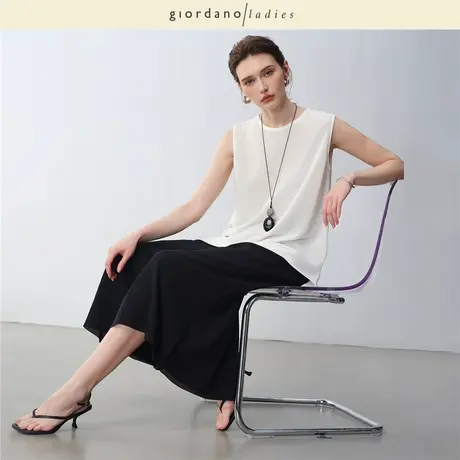 GL2025夏季新款无袖针织衫女装不对称下摆圆领针织背心女02355030商品大图