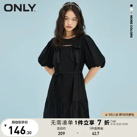 ONLY奥莱夏季镂空短款灯笼袖蝴蝶结花苞裙连衣裙女商品大图