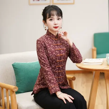 筠雅冬季新款唐装上衣女装中国风年轻款复古显瘦盘棉衣外套23J686商品大图