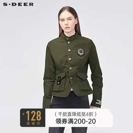 sdeer圣迪奥春秋装立领字母装饰几何短款收腰长袖外套女S19182213🚤商品大图