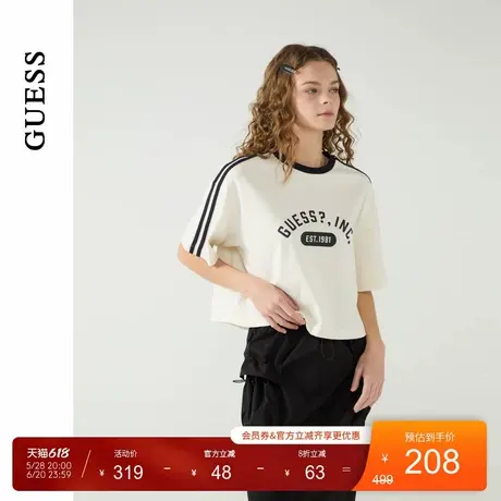 GUESS25年新款春季女士美式青春潮流撞色织带短袖T恤-W5PP83K2Q40图片