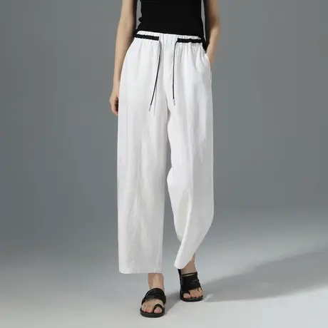 高腰亚麻阔腿裤女2025新款夏季薄款白色裤子显瘦宽松休闲裤直筒裤商品大图