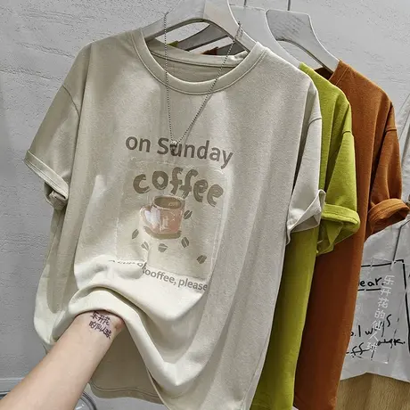 韩系清新凉爽雪花棉短袖T恤女显瘦百搭上衣2025夏季薄款体恤小衫图片