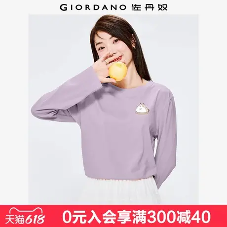 佐丹奴联名T恤女新款纯棉可爱减龄猫咪印花圆领长袖上衣99394076图片