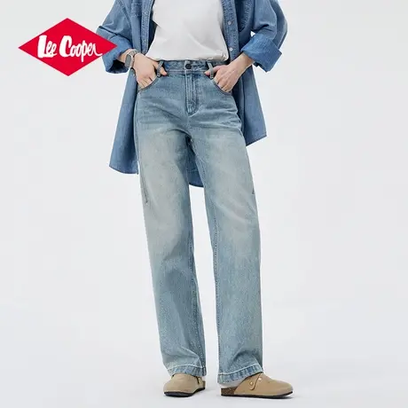 Lee Cooper/李库珀 轻解构复古做旧宽松浅蓝色全棉直筒牛仔长裤女商品大图