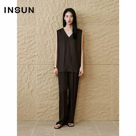 INSUN恩裳2025夏季醋酸V领廓形感无袖上衣商品大图