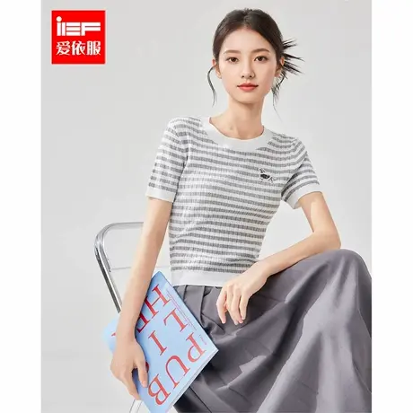 IEF/爱依服2025夏季新款韩版时尚通勤气质条纹显瘦百搭毛织上衣商品大图