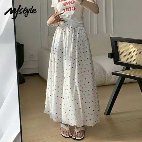 MJ STYLE蓬蓬花苞半身裙女夏2025新款高腰显瘦a字波点裙百搭长裙商品大图