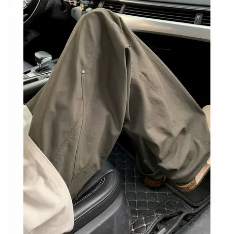 美式复古纯色工装裤男夏季2025新款街头宽松褶皱直筒高街休闲裤子商品大图