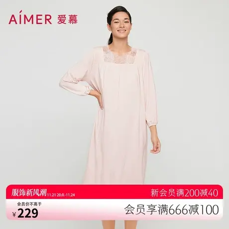 爱慕睡衣女可外穿夏薄款莫代尔纤维方领九分袖睡裙家居服AM447671图片