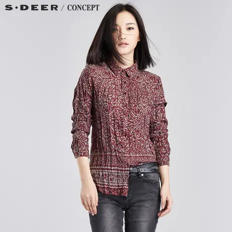 【新品】sdeer圣迪奥女装抽象斑驳印花长袖衬衫S16380574图片
