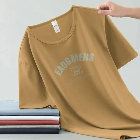 莫代尔冰丝t恤男短袖夏季半袖凉感速干透气体恤衫字母印花上衣服图片