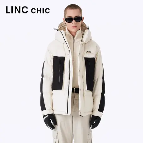 LINC金羽杰羽绒服男女同款2023秋冬新品拼接连帽短款面包服派克服商品大图