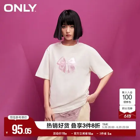 ONLY奥莱夏季时尚百搭宽松圆领蝴蝶结印花T恤女|124101040图片