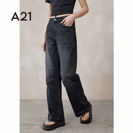 A21女装宽松中腰阔腿牛仔长裤春夏季美式vibe潮牌复古做旧直筒裤商品大图