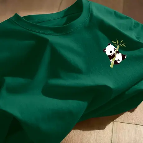 绿色纯棉短袖t恤女2025新款夏季小众设计感宽松体恤女士上衣半袖图片