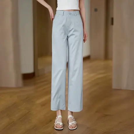 天丝棉九分直筒裤女夏季薄款宽松阔腿裤高腰显瘦简约舒适休闲裤商品大图