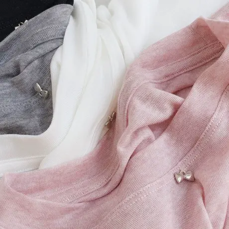 凉感/软绵绵莱赛尔天丝针织短袖t恤女宽松温柔粉色圆领面膜上衣夏商品大图