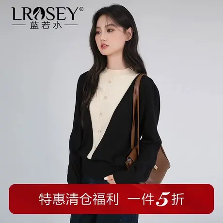 蓝若水大码女装假两件针织衫胖mm秋装拼接半高领显瘦软糯毛衣商品大图