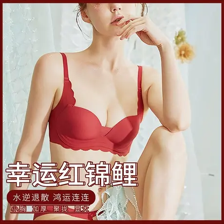 红色结婚本命年红内衣女小胸聚拢加厚调整型收副乳上托防下垂文胸商品大图